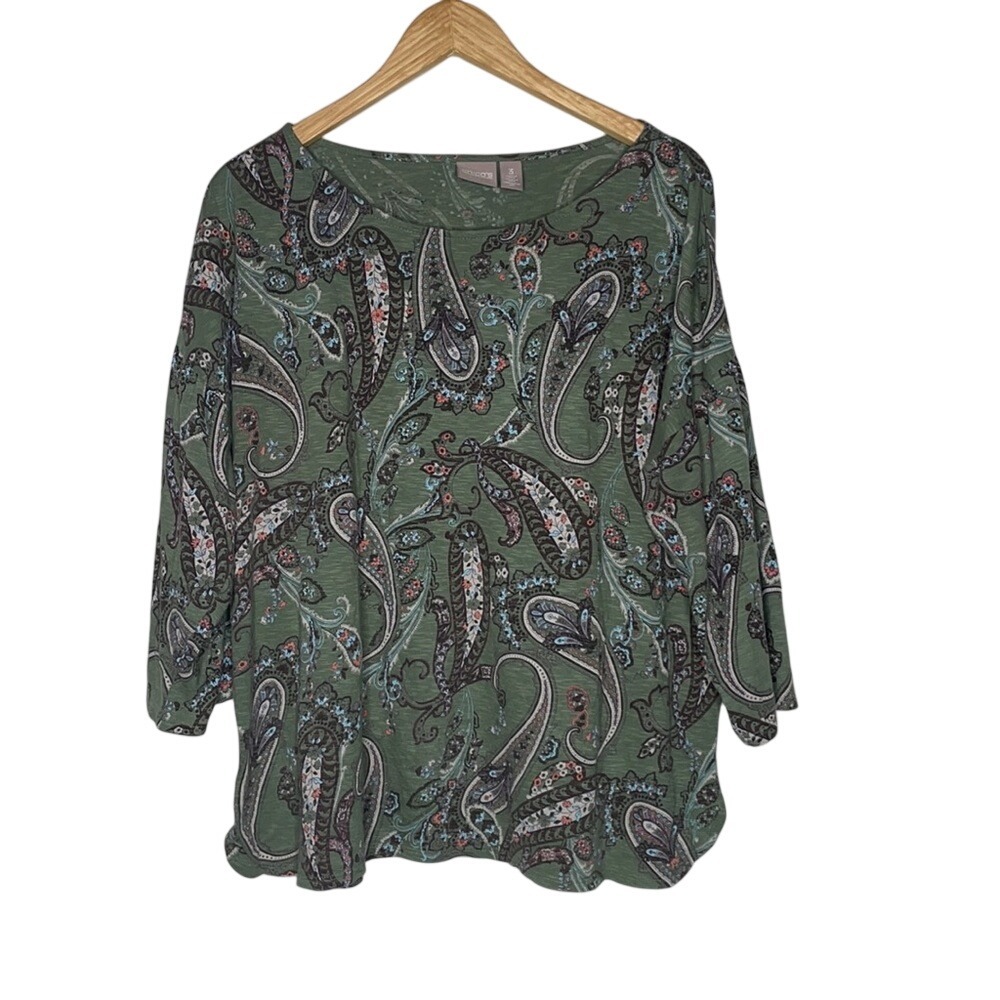 Chicos Long Sleeve Paisley‎ Print Shirt Sz XL Green